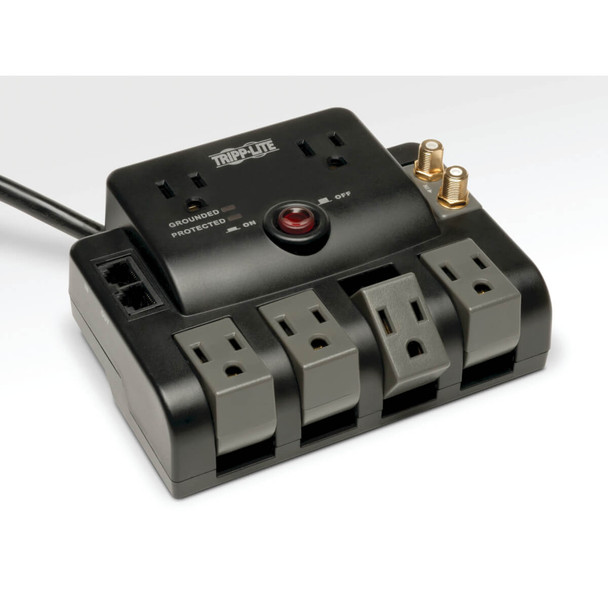 Tripp Lite TLP606RNET Surge Protector 120V 6 Outlet Rotating RJ11 Coax 6ft Cord