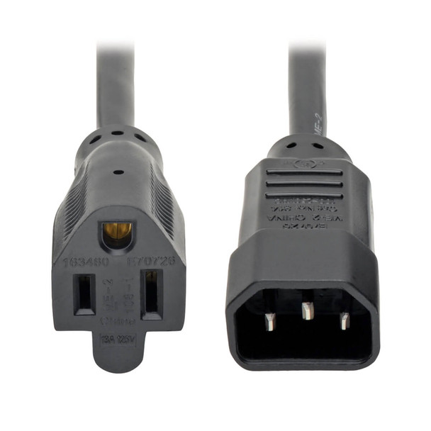 Tripp Lite P002-002-10A 2ft Power Cord Adapter 18AWG 10A 125V C14 to 5-15R 2'