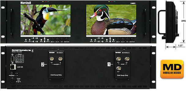 Marshall Electronics V-MD72 Dual 7In Modular Design Monitor with One Slot & No Analog Inputs, accepts Type In AIn Modules