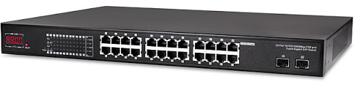 Marshall Electronics VS-SW-100 24 port 10/100/1000Mbps PSE with 2 port Gigabit SFP Switch for IP Cameras, Encoders and Decoders