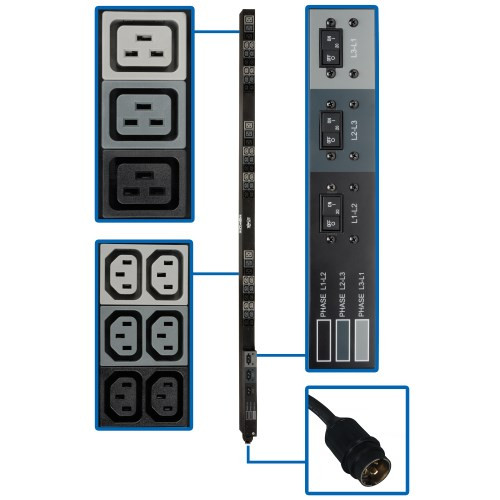 Tripp Lite PDU3V6H50 12.6kW 208V 3-Phase Basic PDU, 6 ft. Cord, 70 " 0U, TAA