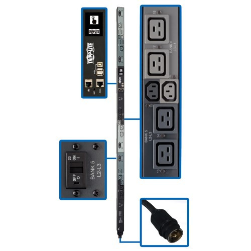 Tripp Lite PDU3EVNR6H50A 14.4kW 208V 3PH Monitored Per-Outlet PDU 1.8 m Cord, 0U 1.8 m Height, TAA