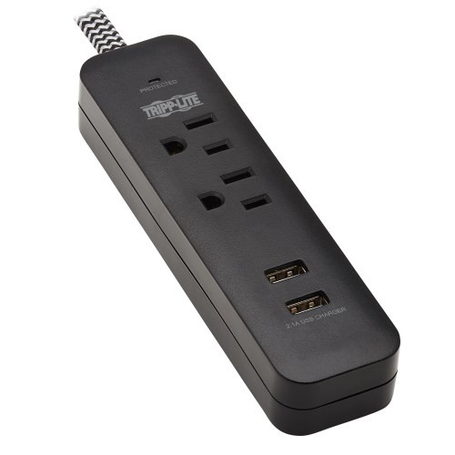 Tripp Lite TLP206USB 2-Outlet Surge Protector with 2 USB Ports (2.1A Shared) - 6 ft. Cord