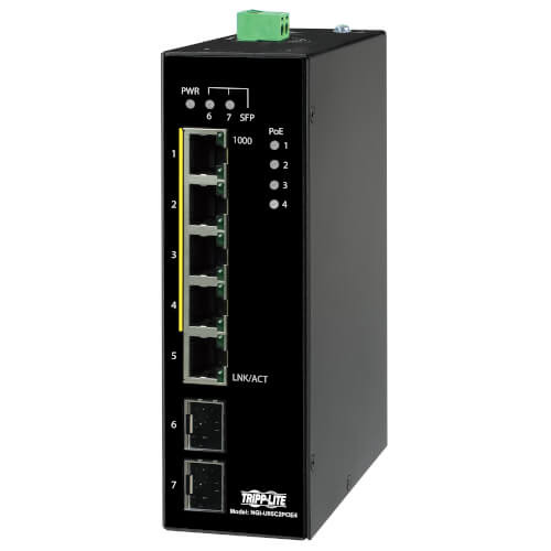 Tripp Lite NGI-U05C2POE4 5-Port Unmanaged Industrial Gigabit Ethernet Switch - DIN Mount