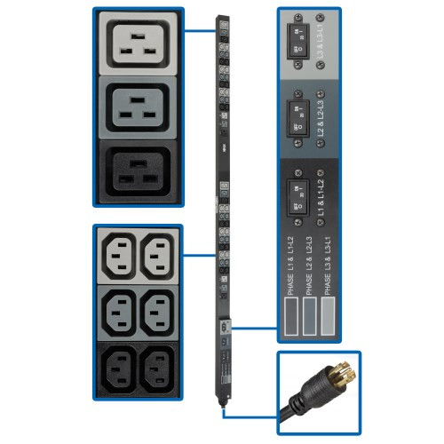 Tripp Lite PDU3V6L2130 8.6kW 208/120V Three-Phase Basic PDU 6 ft. Cord, 70 " 0U Rack