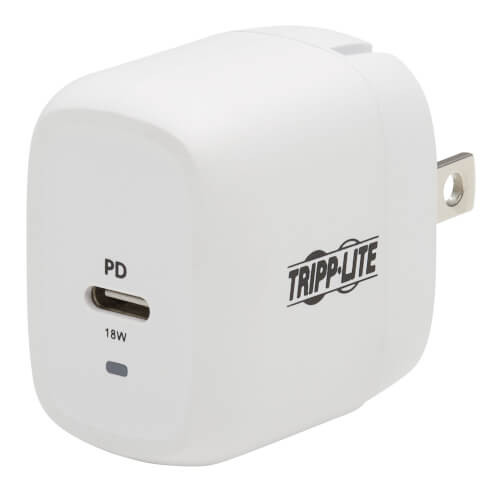 Tripp Lite U280-W01-18C1-K Compact USB-C Wall Charger with USB-C to Lightning Cable - 18W PD Charging, GaN Technology, White