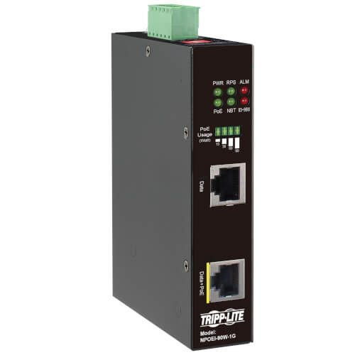 Tripp Lite NPOEI-90W-1G Industrial Gigabit Ethernet PoE injector, 90W Dual 24-57VDC , DIN rail, 1 Port