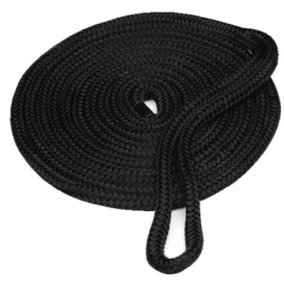 25'- 12mm (1/2") spliced double braid Nylon Dock Line - Black.