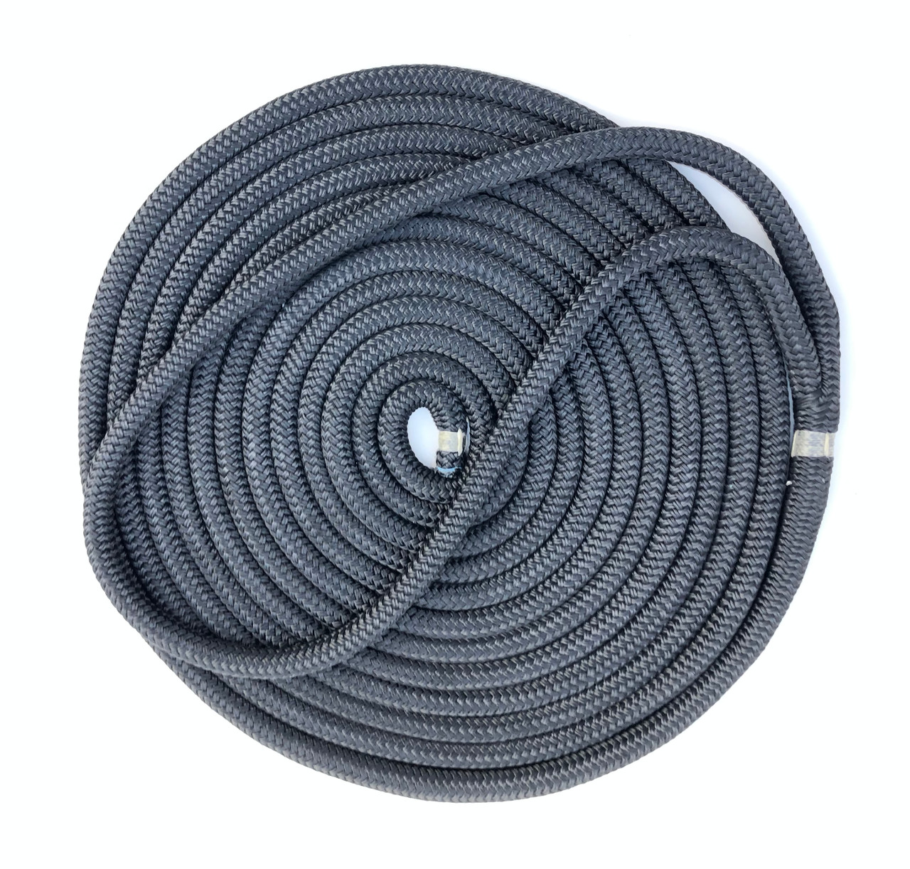 25'- 12mm (1/2") spliced double braid Nylon Dock Line - Black.