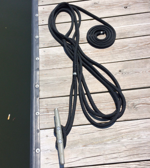 25'- 12mm (1/2") spliced double braid Nylon Dock Line - Black.