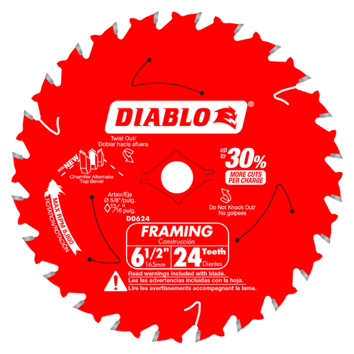 Diabo D0624A 6-1/2 in. 24-Tooth Framing
Saw Blade