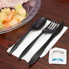 50 Plastic Cutlery Packets - Knife Fork Spoon Napkin Salt Pepper Sets | Black Plastic Silverware Sets Individually Wrapped Cutlery Kits, Bulk Plastic Utensil Cutlery Set Disposable To Go Silverware