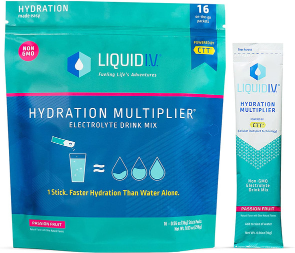 Liquid I.V. Hydration Multiplier - Passion Fruit - Hydration Powder Packets | Electrolyte Drink Mix | Easy Open Single-Serving Stick | Non-GMO | 16 Sticks