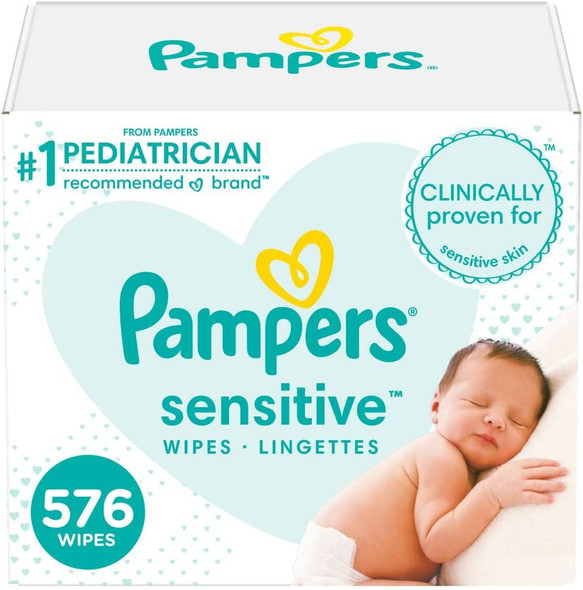 Baby Wipes, Pampers Sensitive Water Based Baby Diaper Wipes, Hypoallergenic and Unscented, 8 Refill Packs (Tub Not Included), 72 each, Pack of 8 (Packaging May Vary)