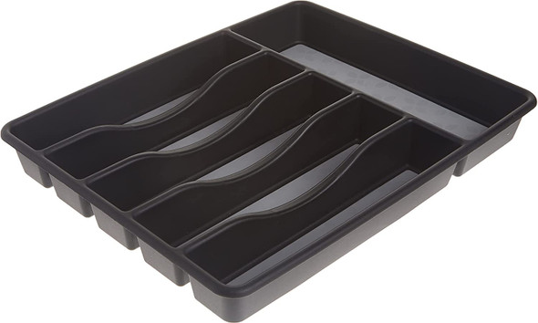 Rubbermaid No-Slip Large, Silverware Tray Organizer, Black with Gray