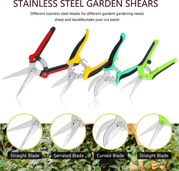 5 pack Garden Pruning Shears Stainless Steel Blades, Handheld Scissors Set with Gardening Gloves,Heavy Duty Garden Bypass Pruning Shears ,Tree Trimmers Secateurs, Hand Pruner