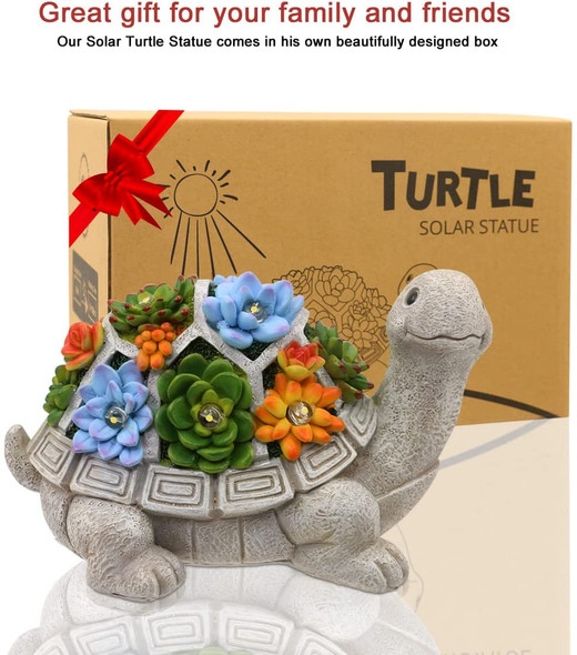 Nacome Solar Garden Statue Turtle Figurine with Succulent and 7 LED Lights - Outdoor Lawn Decor Garden Tortoise Statue for Patio, Balcony, Yard, Lawn Ornament - Unique Housewarming(Turtle)