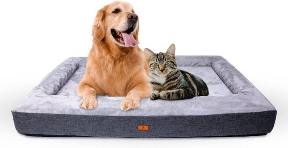 Antonellah Orthopedic Dog Bed with Removable Cover - Comfy Memory Foam with Bolster - Waterproof, Washable Large Dog Bed - Two Tone Gray Color - Holds up to 70 lbs