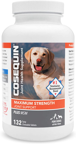 Nutramax Laboratories COSEQUIN Maximum Strength Joint Supplement Plus MSM - with Glucosamine and Chondroitin - for Dogs of All Sizes