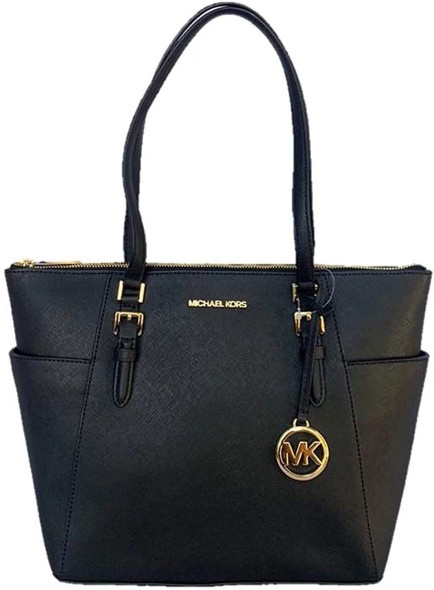 Michael Kors Charlotte Large Top Zip Tote Saffiano Leather in Black