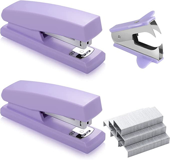 2 Pieces Purple Stapler for Desk with 2000 Staples Purple Staple Remover Set, Purple Office Supplies Kit Staplers Bulk 20-25 Sheet Capacity Lavender Desk Accessories for Office Clerks Student