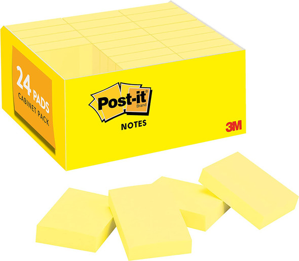 Post-it Mini Notes, 1.5 in x 2 in, 24 Pads, America's #1 Favorite Sticky Notes, Canary Yellow, Clean Removal, Recyclable