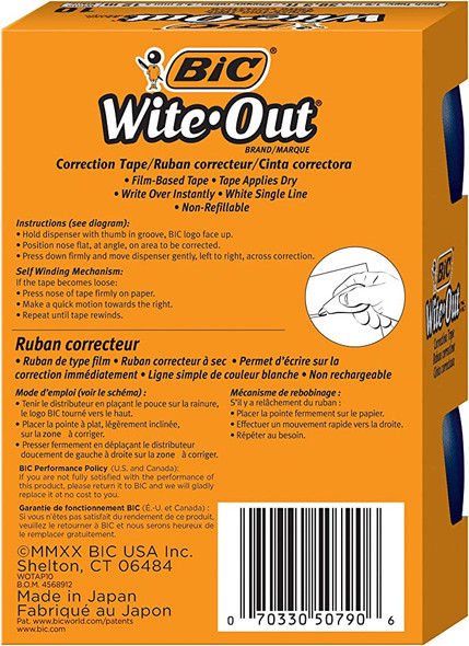 BIC Wite-Out Brand EZ Correct Correction Tape, 39.3 Feet, 10-Count Pack of white Correction Tape, Fast, Clean and Easy to Use Tear-Resistant Tape Office or School Supplies