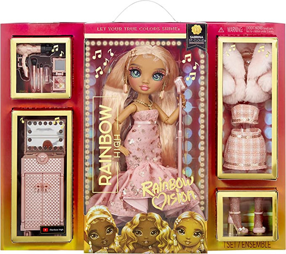 Rainbow Vision Rainbow High Rainbow Divas- Sabrina St. Cloud (Rose-Quartz Pink) Fashion Doll. 2 Designer Outfits to Mix & Match with Vanity PLAYSET, Great Gift for Kids 6-12 Years Old & Collectors