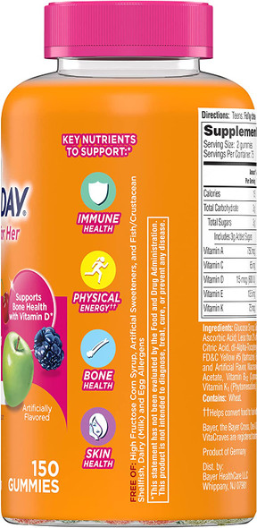 One A Day Teen for Her Multivitamin Gummies Supplement with Vitamins A, C, E, B3, B6, B12, Calcium, and Vitamin D, 150 Count