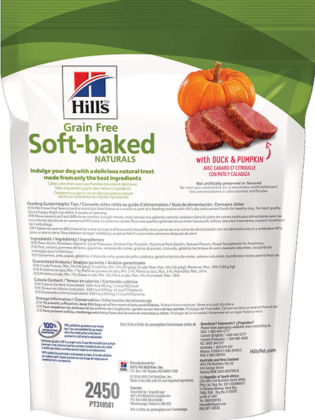 Hill's Grain Free Dog Treats, Soft-Baked Naturals with Duck & Pumpkin, Healthy Dog Snacks, 8 oz. Bag