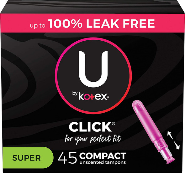 U by Kotex Click Compact Tampons, Super Absorbency, Unscented, 45 Count (Packaging May Vary)