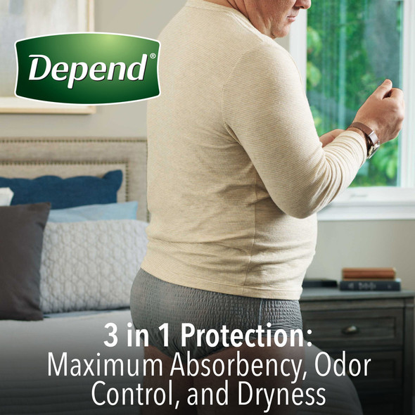 Depend FIT-FLEX Incontinence Underwear for Men, Maximum Absorbency, S/M, Gray (Packaging may vary)-1684612316