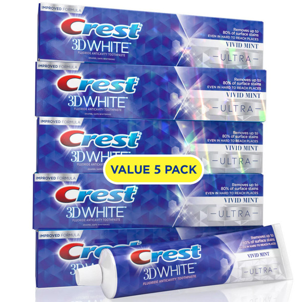Crest 3D White Ultra Whitening Toothpaste, Vivid Mint (5.6 oz., 5 pk.)-1684612329