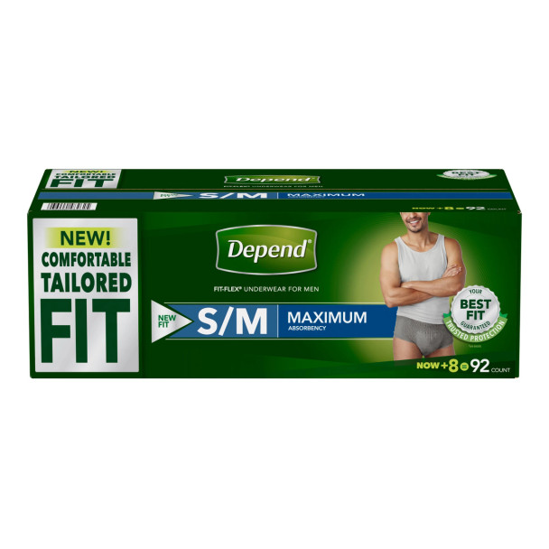 Depend FIT-FLEX Incontinence Underwear for Men, Maximum Absorbency, S/M, Gray (Packaging may vary)