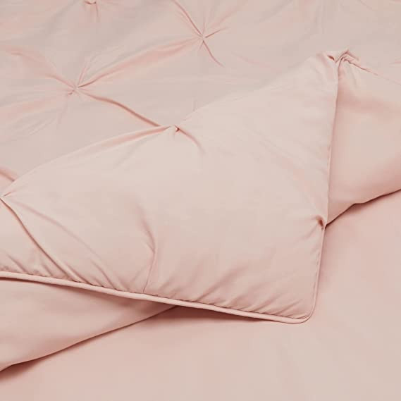 Amazon Basics Pinch Pleat All-Season Down-Alternative Comforter Bedding Set - Full / Queen, Blush
