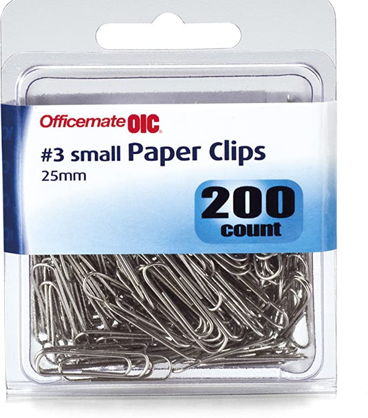 Officemate Small #3 Size Paper Clips, Silver, 200 in Pack (97219)