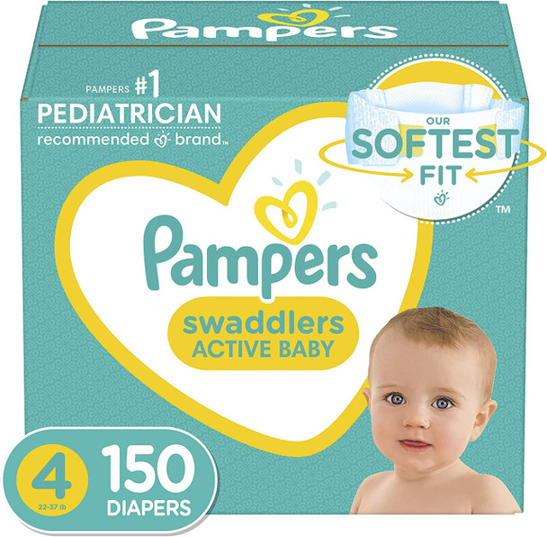 Diapers Size 4, 150 Count - Pampers Swaddlers Disposable Baby Diapers, (Packaging May Vary)-1684612390