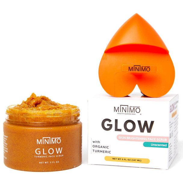 Minimo Glow (Unscented) Turmeric Face Scrub, Heart Applicator Included 5 oz - No Mix, Ready to Apply