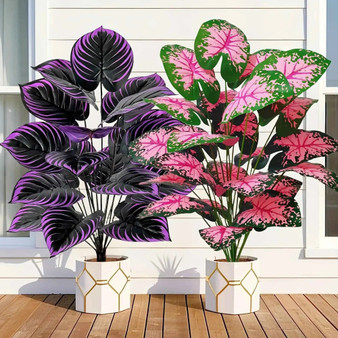 Set of 2 Artificial Caladium Plants with Purple Pink Leaf Faux Bonsai Plant by DSERS