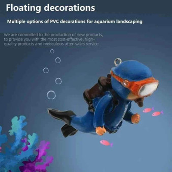 Scuba diver decoration for aquarium, Pet Safe Aquarium Toys, blue diver with orange mask and pink fish.