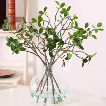 Green 46cm Artificial Milan Leaves in clear vase, Maintenance-Free Greenery for home decoration, eucalyptus leaf fake plant.