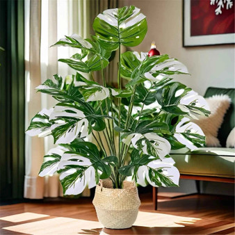 Realistic Artificial Monstera Plant with White Striped Leaves - Perfect for Indoor/Outdoor Decor Weddings Hotels Gardens by DSERS