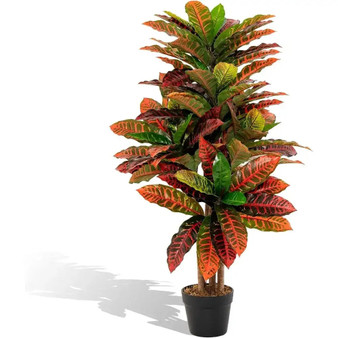 Artificial Croton Plant 40 Inch Fake Tree in Pot Colorful Variegated Leaves Indoor Outdoor Home Office Decor by DSERS