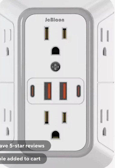 US Multi Socket Wall Socket with 6 AC Outlets, white, by JoBraun, with USB ports.