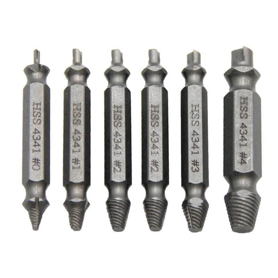 Double Head Screw Extractor set, S2 screwdriver bits with varied sizes and labels on metal handles.