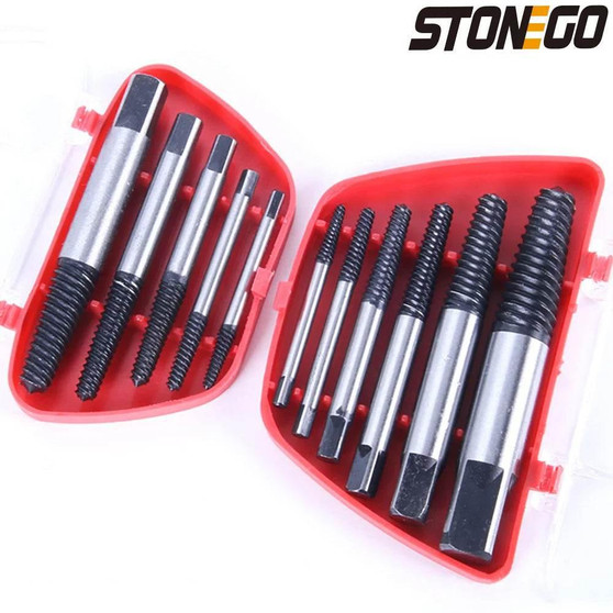 STONEGO 5PCS/6PCS Broken Damaged Screwdriver Extractor Drill Bit Set Carbon Steel Double Side Screw Pull Center Drill Bits Extractor Drill Bit Set