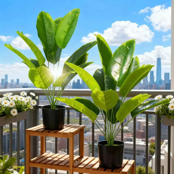 2pcs Large Realistic Artificial Bird of Paradise Plants UV Resistant No Fade Fake Banana Leaf Palm Tree for All Season Decor by DSERS