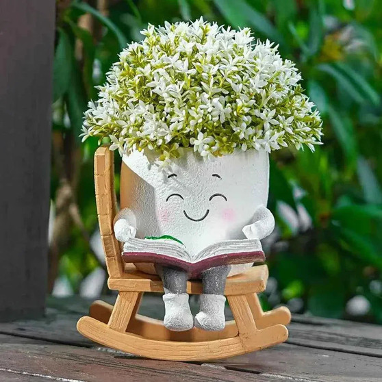 Funny Flower Pot Teacher Appreciation Gift Cute Chair Flower Pot Smile Face Planter Set for Indoor Outdoor Plants by DSERS