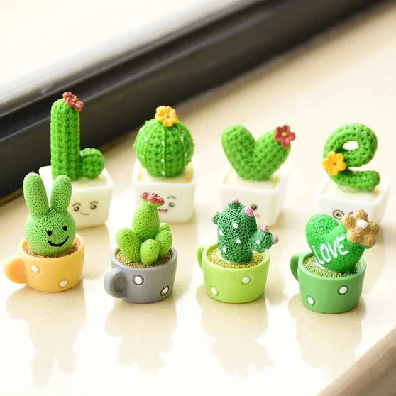 Mini green resin succulent cacti in colorful pots, perfect as a Wedding Party Gift for decoration.
