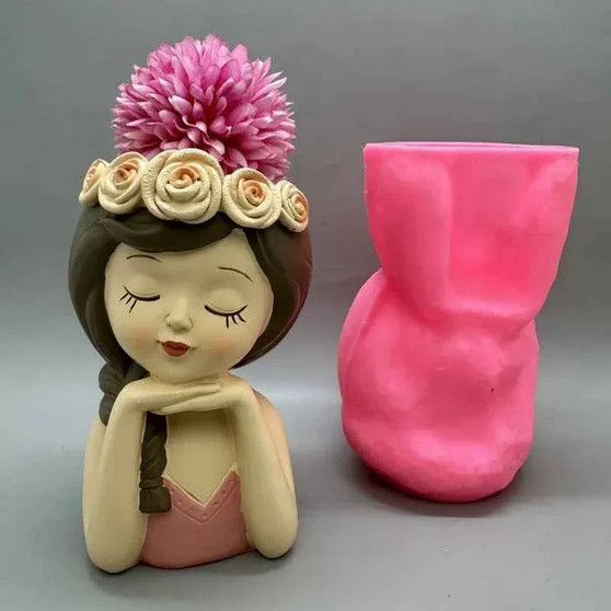 Cute girl flower pot silicone mold used to make gypsum resin concrete living room balcony decoration ornaments by DSERS